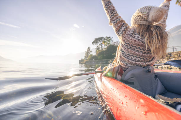 istock Female relaxes in a canoe 2060201731