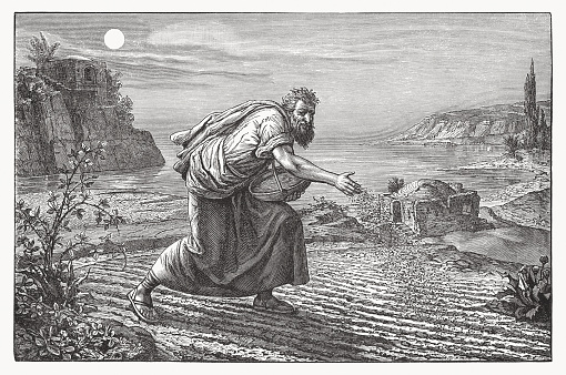 Satan as a sower (Matthew 13, 25). Wood engraving, published ca. 1890.