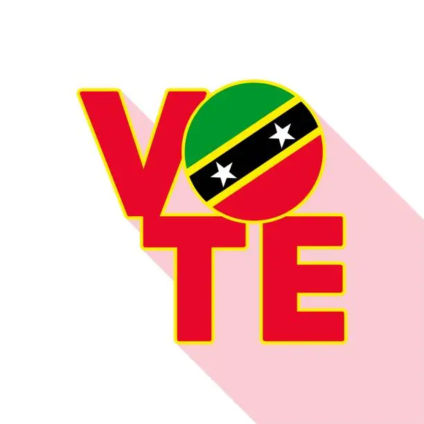 Vector illustration of Vote sign, postcard, poster. Saint Kitts and Nevis flag. Vector illustration.