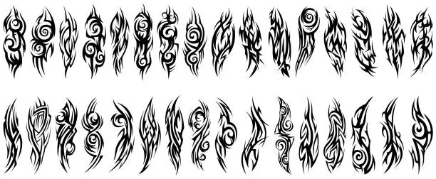 Vector illustration of Tribal tattoo hand drawn. Silhouette illustration. Isolated abstract element set.