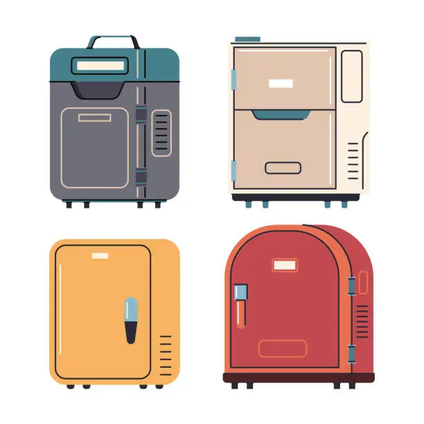 Vector illustration of Mini fridges vector cartoon set isolated on a white background.