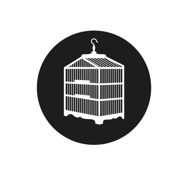 Vector illustration of black wooden bird  cage icon vector element design template