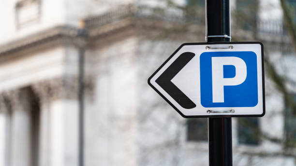 Directional parking sign on a street