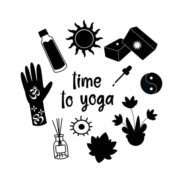 Vector illustration of Illustration of silhouettes of yoga elements