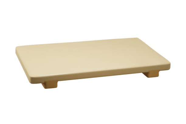 Wooden tray for food sushi in color of wood. Modern vector 3d illustration board icon isolated on white background. Plate for sushi. Render wooden table design for japanese, asian food. Wooden tray for food sushi in color of wood. Modern vector 3d illustration board icon isolated on white background. Plate for sushi. Render wooden table design for japanese, asian food cartoon of the sushi plate stock illustrations