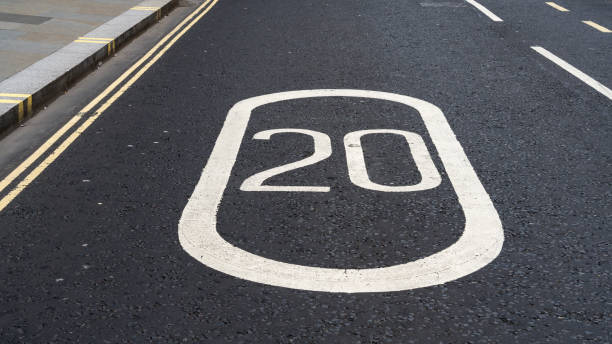 istock 20mph speed sign painted on asphalt 2060270462