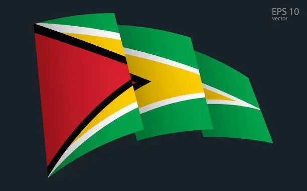 Vector illustration of Waving Vector flag of Guyana. National flag waving symbol. Banner design element.