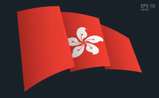 Vector illustration of Waving Vector flag of Hong Kong. National flag waving symbol. Banner design element.
