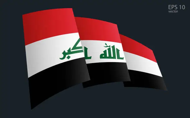 Vector illustration of Waving Vector flag of Iraq. National flag waving symbol. Banner design element.