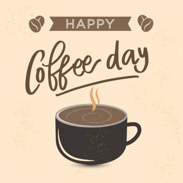 Vector illustration of Happy Coffee Day, background, vector, illustration, coffee, breakfast