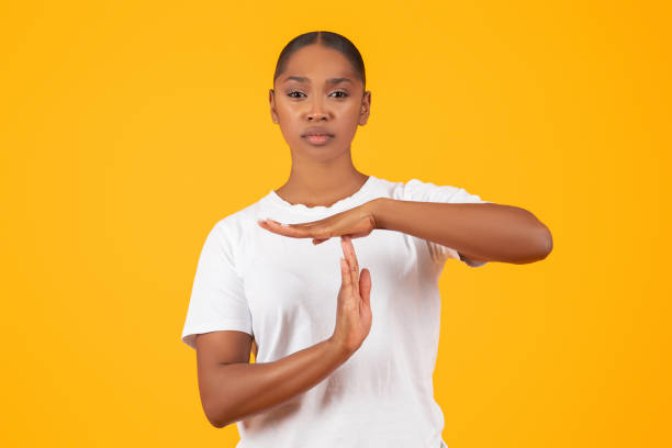 istock Serious Young Black Woman Showing Time Out Hand Gesture, Studio 2060278423