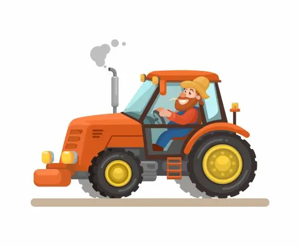 Vector illustration of Man Riding Farm Tractor Vehicle Cartoon Illustration Vector