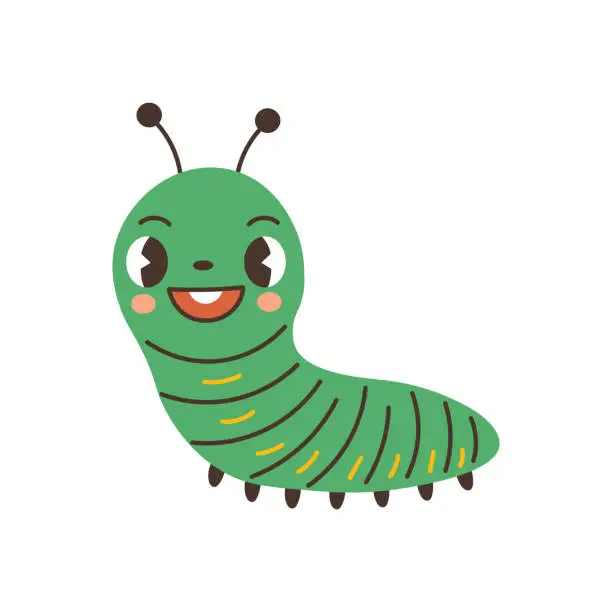 Vector illustration of Green caterpillar character vector illustration