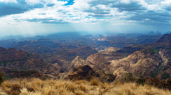 Beautiful Semien or Simien Mountains National Park landscape in Northern Ethiopia near Lalibela and Gondar. Africa wilderness.