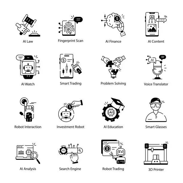 Vector illustration of Set of Machine Learning Linear Icons