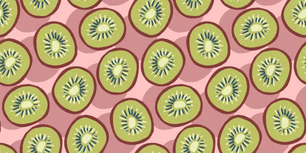 Vector illustration of Kiwi fruits hand drawing seamless pattern
