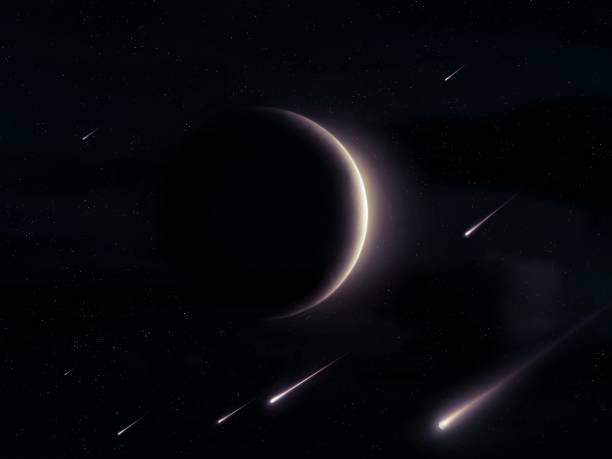 istock Meteor stream in the sky with a large moon. 2060343594