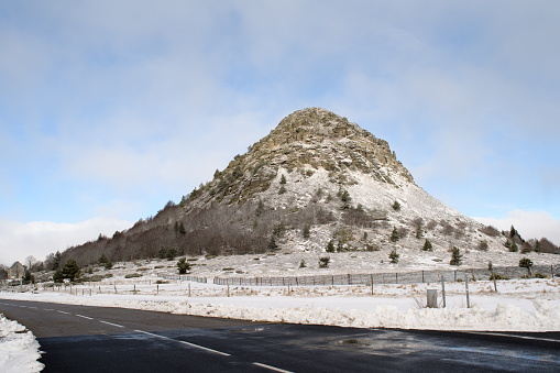 Mont Gerbier de Jonc at the source of the Loire in winter in France