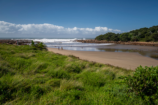 The Wild Coast, known also as the Transkei, is a 250 Kilometre long stretch of tropical beach rocky shores waterfalls and steamy jungle or coastal forests. The rugged and unspoiled Coastline that stretches North of East London along sweeping Bays, footprint-free Beaches, lazy Lagoons in South Africa