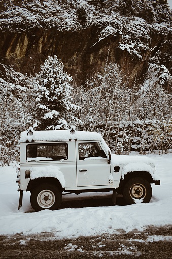 snowy car in the mountains of Andorra on November 27, 2021