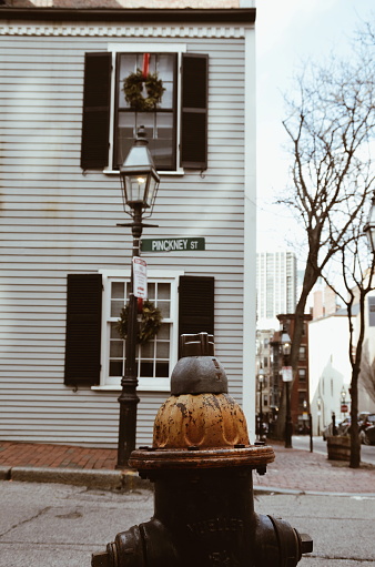 Fire hydrant on a street in Boston in the United States on February 12, 2020
