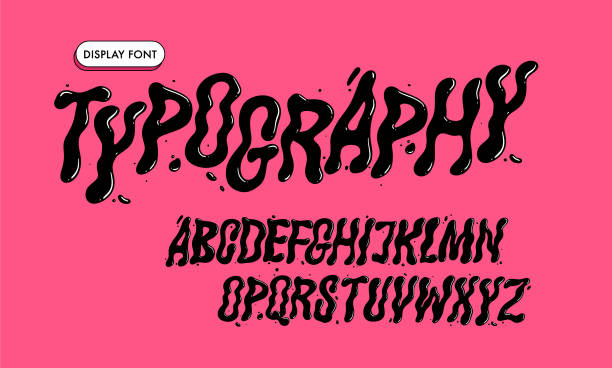 Melted typeface. Psychedelic alphabet. Liquid letters in Y2K style. Melted typeface. Psychedelic alphabet. Liquid letters in Y2K style. Creative trendy typography for social media, web design, poster, greeting card. Bubble abc in 90s and 00s style. Groovy typography. melting stock illustrations