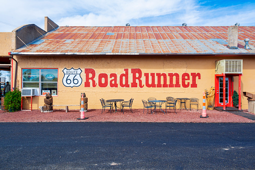 Seligman, Arizona, United States - September 22, 2023: Mural at RoadRunner Cafe and Gift Shop
