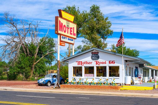 Cuba, Missouri, USA - May 11, 2016 : Bob's Gasoline Alley on historic Route 66 in Cuba. It is is an outdoor and indoor collection of over 300 service station signs and other vintage advertisements.