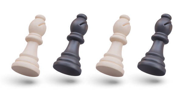 istock Set of white and black chess bishops in tilted position. Game figure in process of moving 2060397504