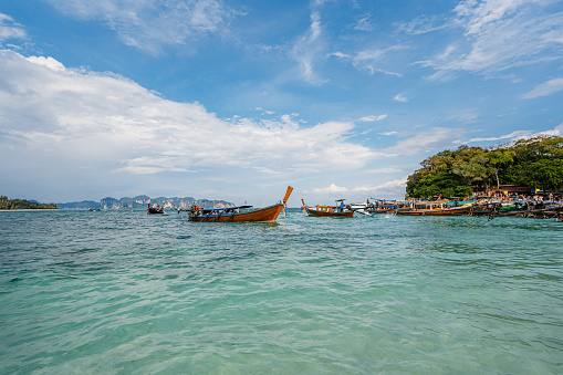 Boats on the Thale Waek (Separated sea) on the Andaman sea in Thailand.