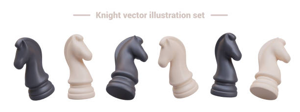 istock Set of black and white chess knights in different positions 2060412326