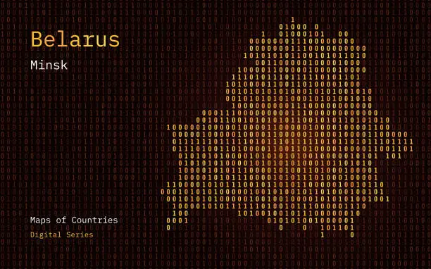 Vector illustration of Belarus Map Shown in Binary Code Pattern. Matrix numbers, zero, one.