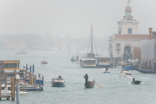 Looking out across the magnificent yet misty Grand Canal in Venice.