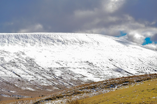 the north yorkshire dales during winter under snow showing isolated properties and drystone walls