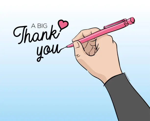 Vector illustration of Human Hand Writing a Message of Thanks