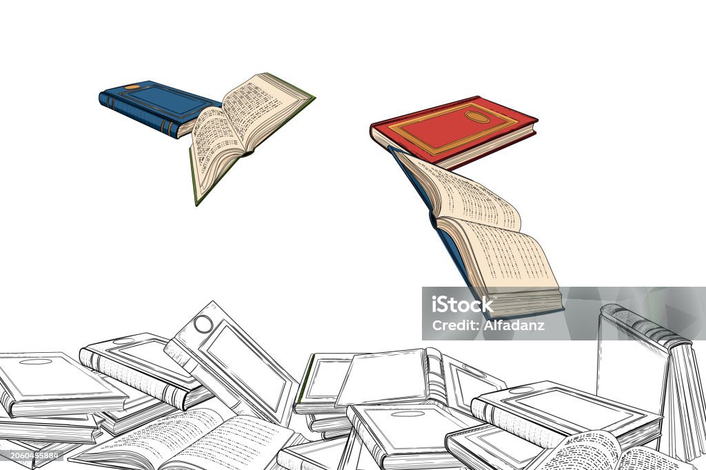 Falling Books Picture Different Books Falling From The Top Vector Illustration On White ...