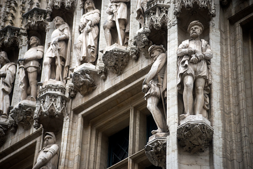 detail of the facade of the city hall of brussels - belgium