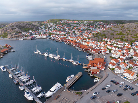 Aerial view of the coastal village Hunnebostrand on the west coast of Sweden.