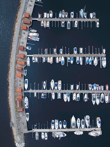 Aerial view of the harbor of Strömstad on the coast of Bohuslän, Sweden.