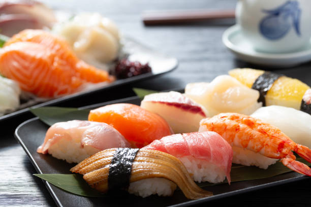 Sushi, sashimi, Japanese seafood, fresh Japanese fish stock photo