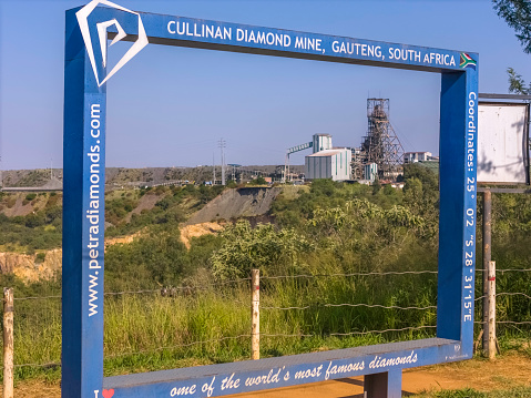 Cullinan, Gauteng, South Africa - March 2, 2024: Cullinan Diamond mine viewpoint where the largest diamond was discovered, it is the largest rough gem-quality diamond ever found, at 3106.75 carats
