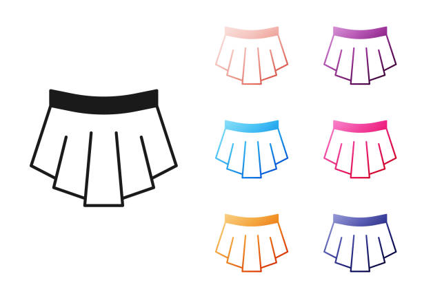 Black Skirt icon isolated on white background. Set icons colorful. Vector Black Skirt icon isolated on white background. Set icons colorful. Vector. pleated white skirt stock illustrations