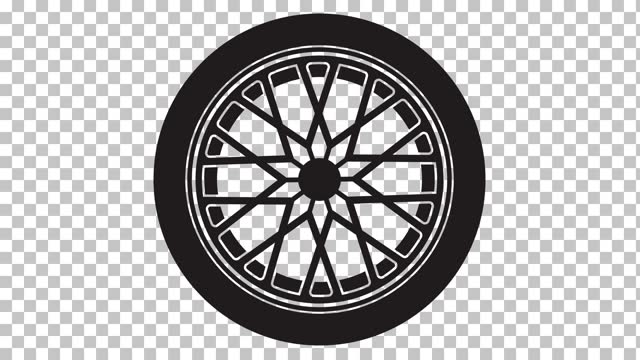 Aluminum wheel with tire rotation on transparent background.