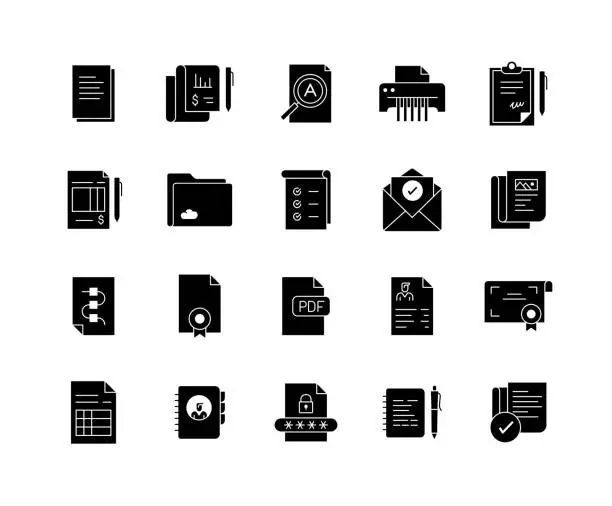 Vector illustration of Documents Solid Icon Set