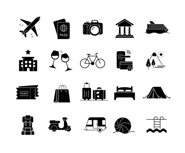 Vector illustration of Travel Solid Icon Set