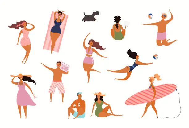 Vector illustration of People on the beach set