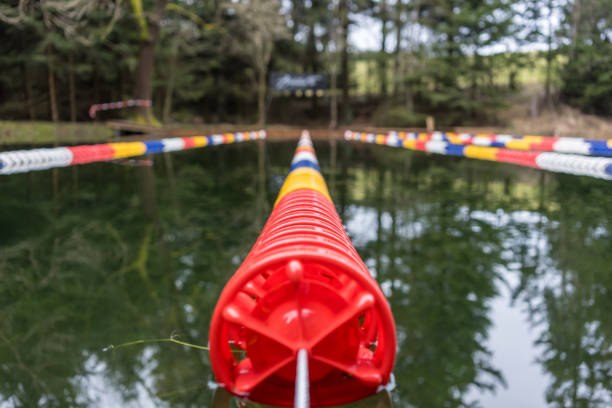Swimming lane boundaries for a swim competition on a natural lake