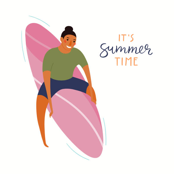 illustrazioni stock, clip art, cartoni animati e icone di tendenza di uomo sull'illustrazione della spiaggia - one person white background swimwear surfboard