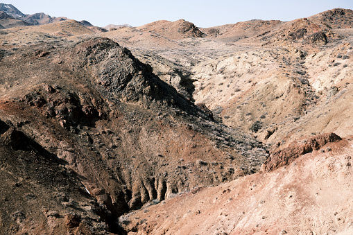 Detailed view of mountain surface in winter (Charyn canyon, Kazakhstan)