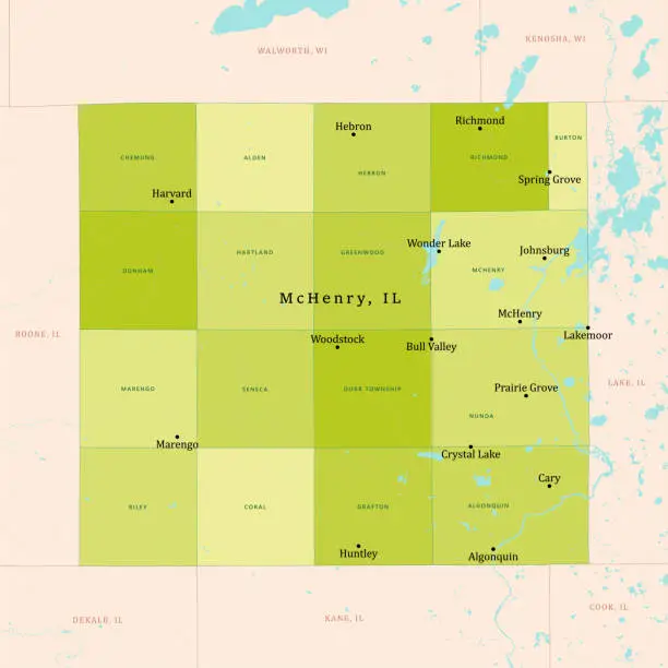 Vector illustration of IL McHenry County Vector Map Green